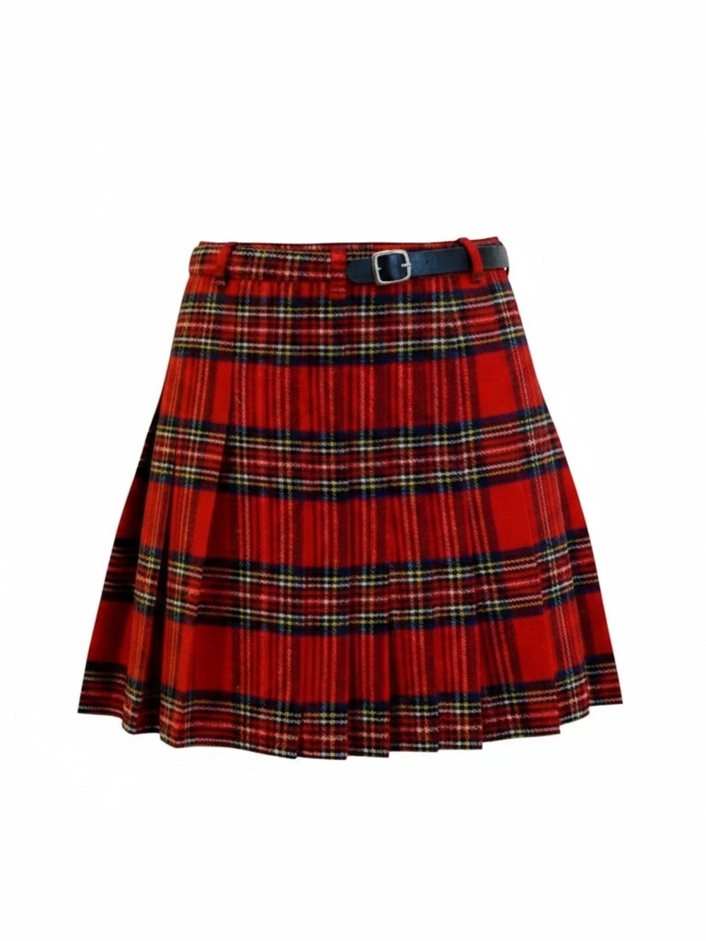 Scottish Designs‎ Tartan  Skirt Kilt Sz S Red Black Leather Buckle Vintage